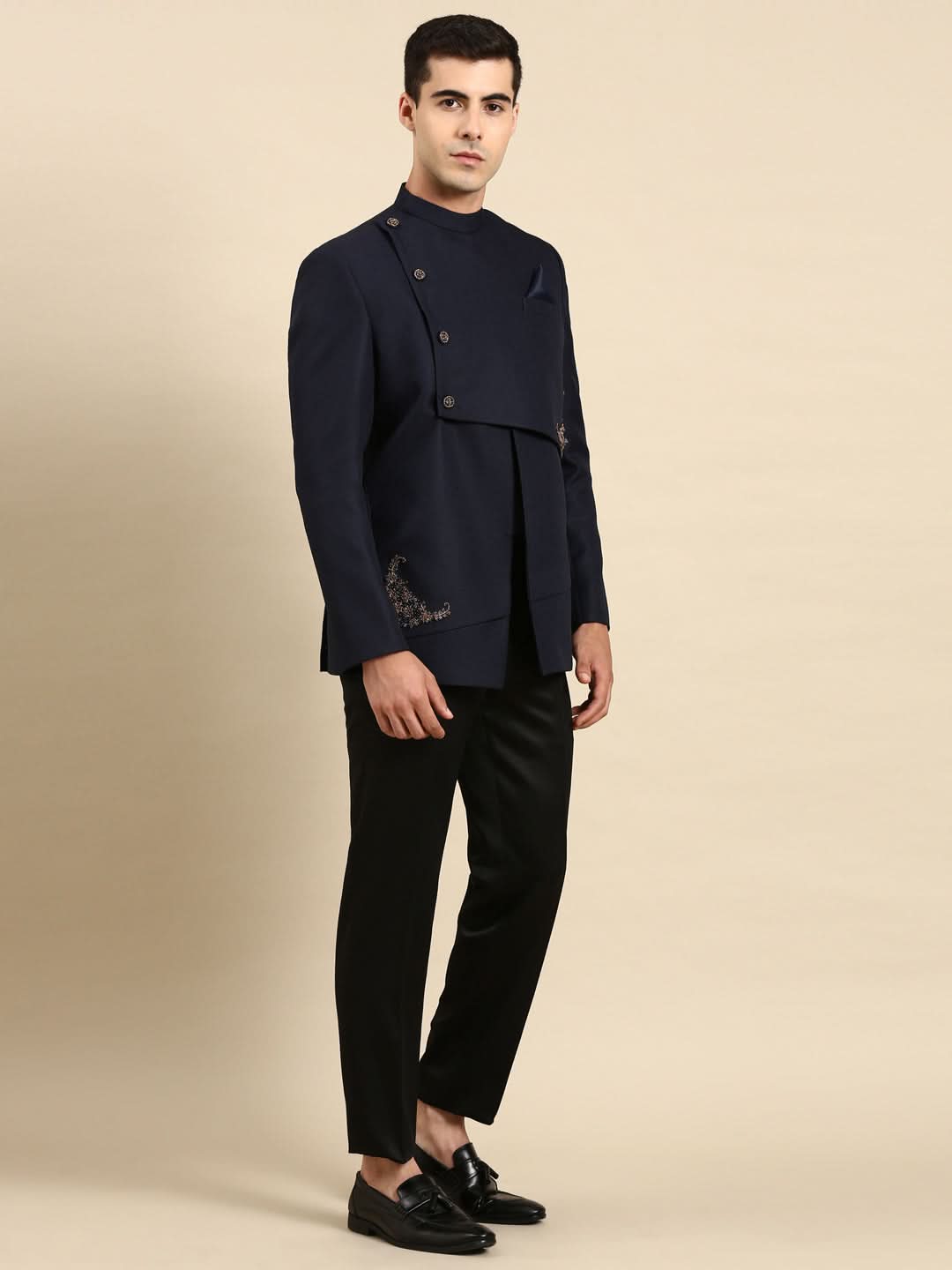 Navy Blue Embroidery Bandhgala