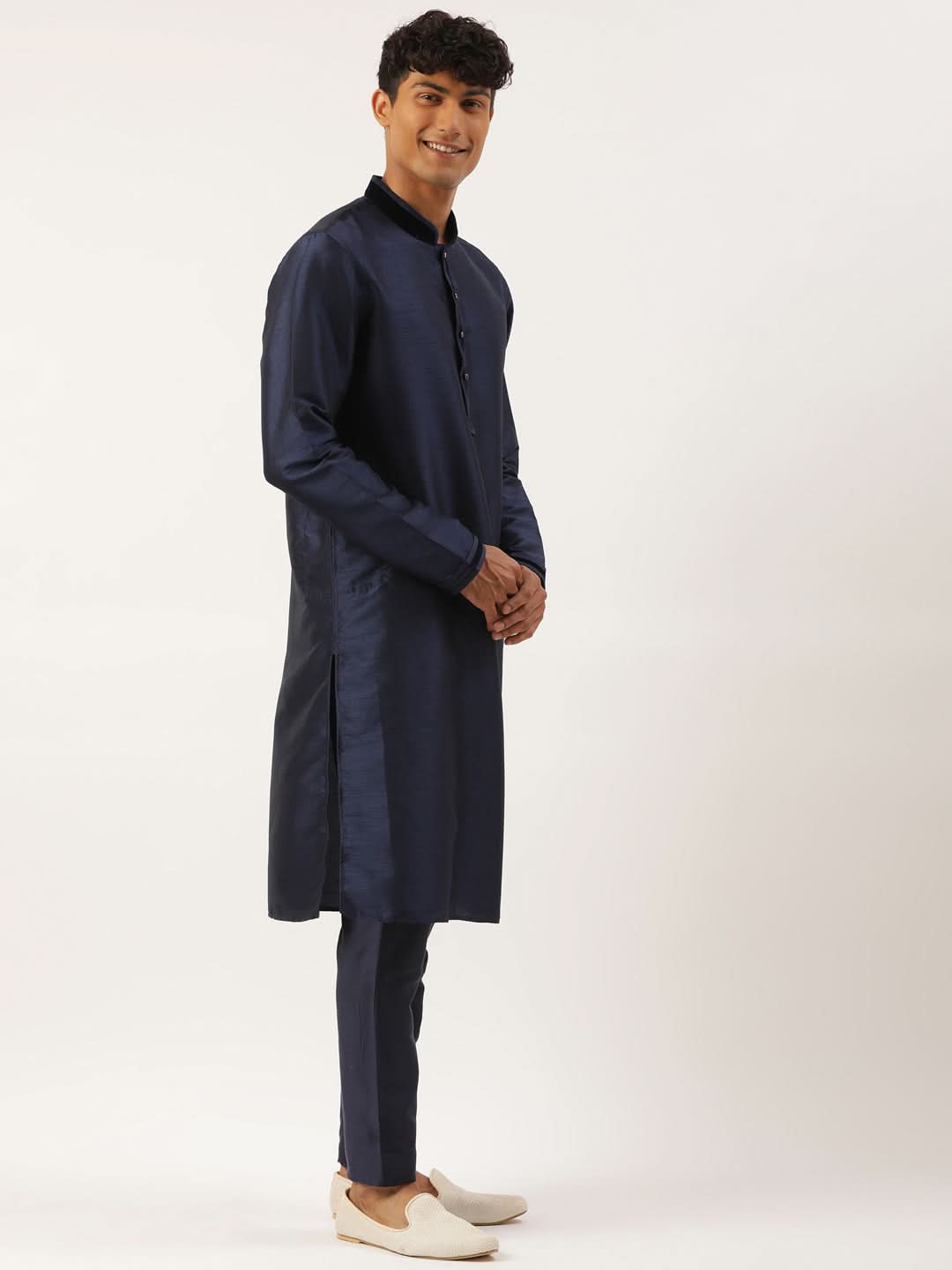 Navy Embroidered Jacket Kurta Set