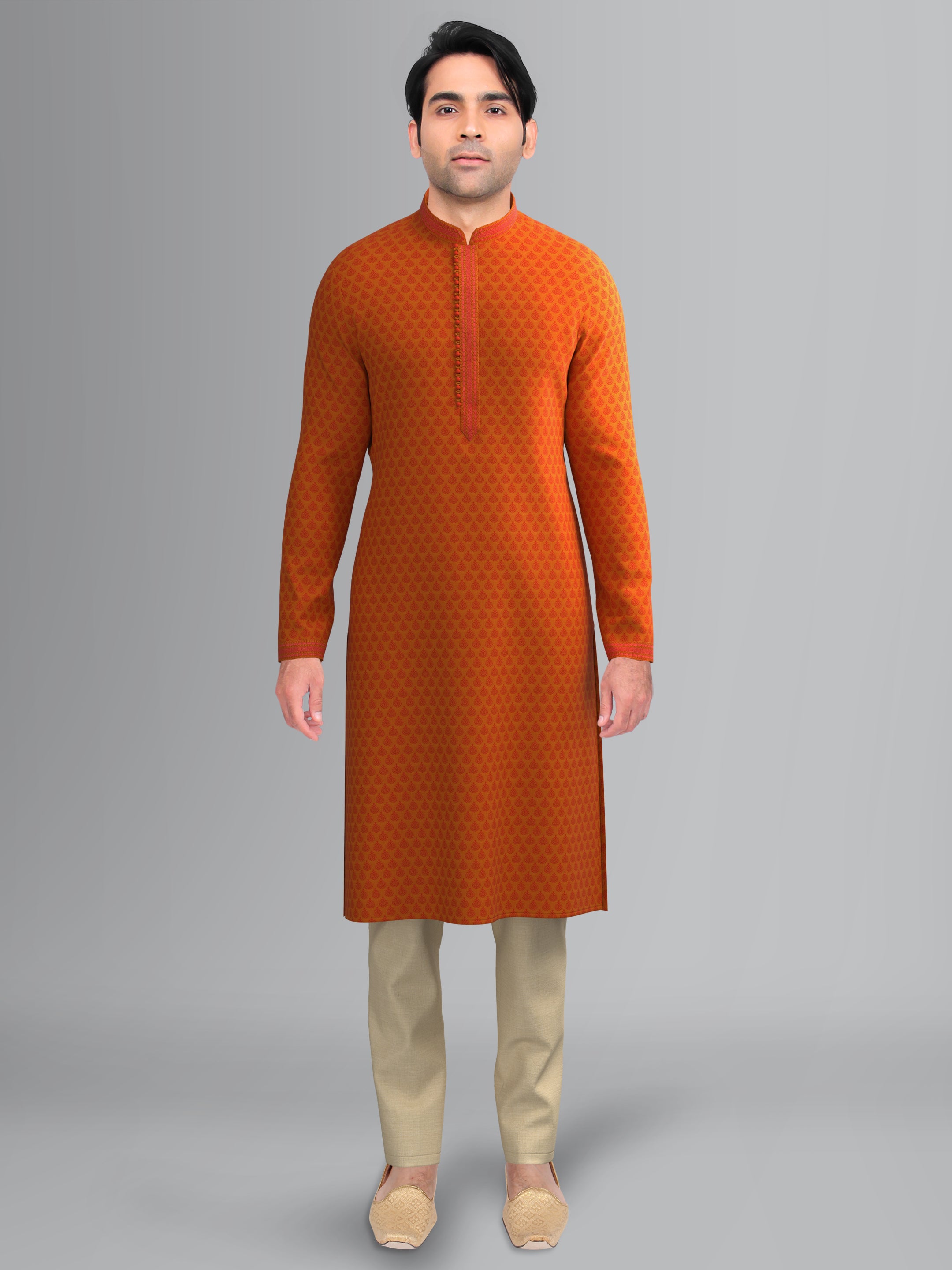 Rust jacquard Embroidered Kurta