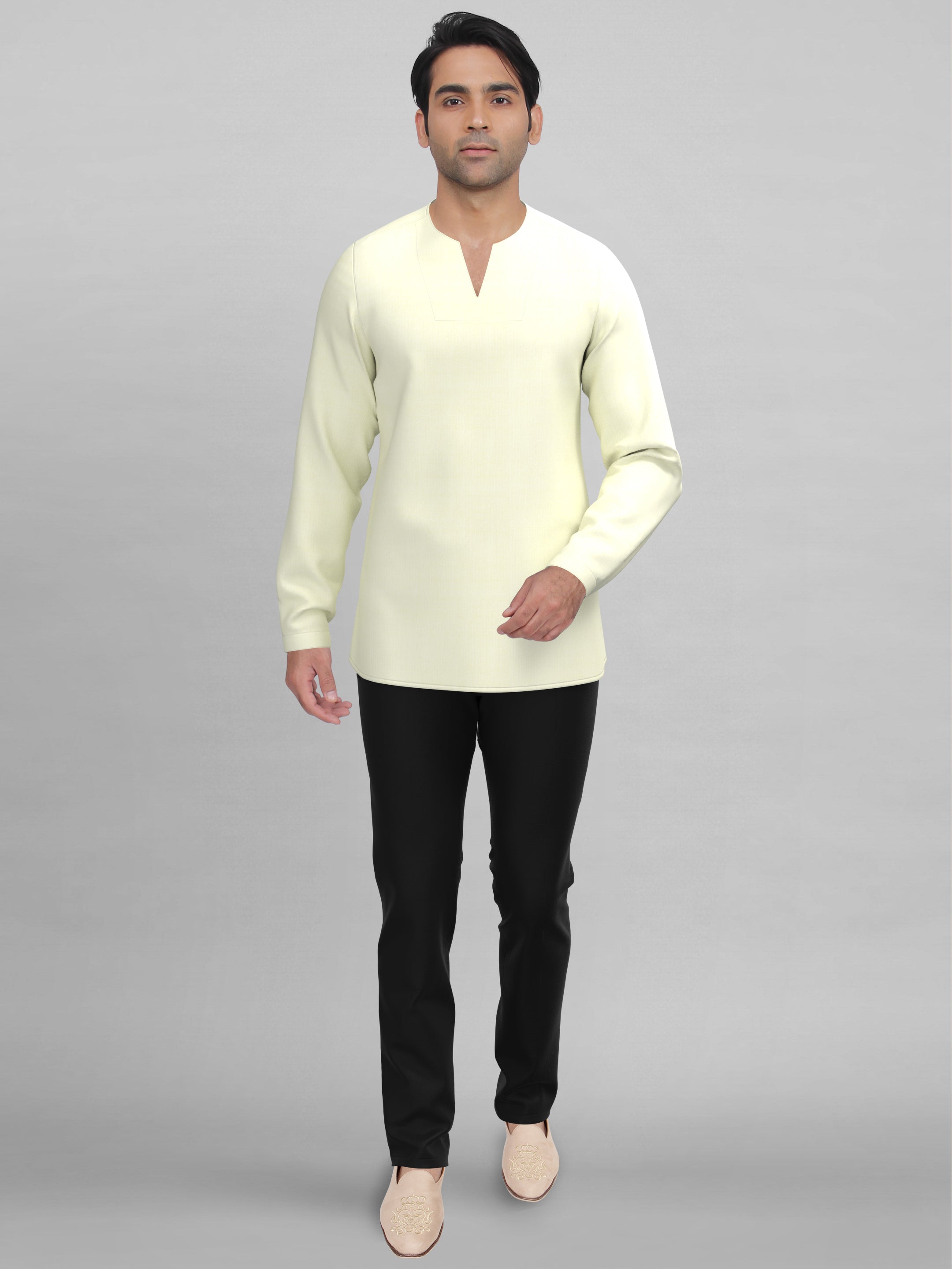 Cream v-neck Short Kurta