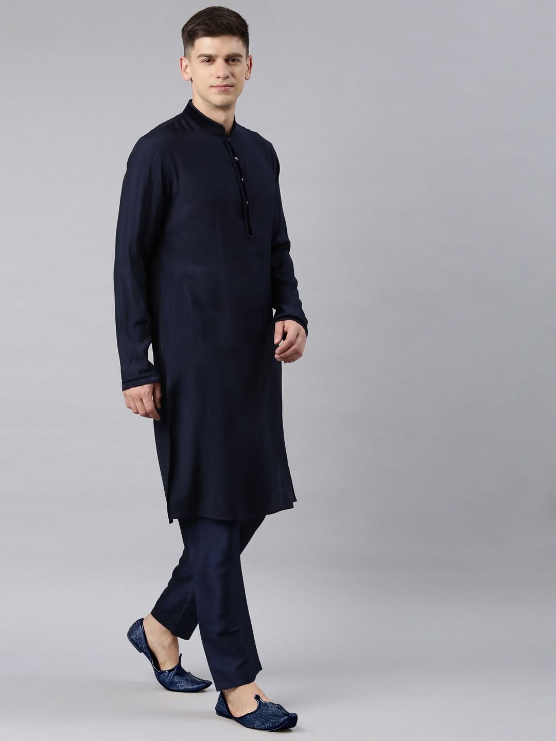 Navy Jacquard Kurta Set