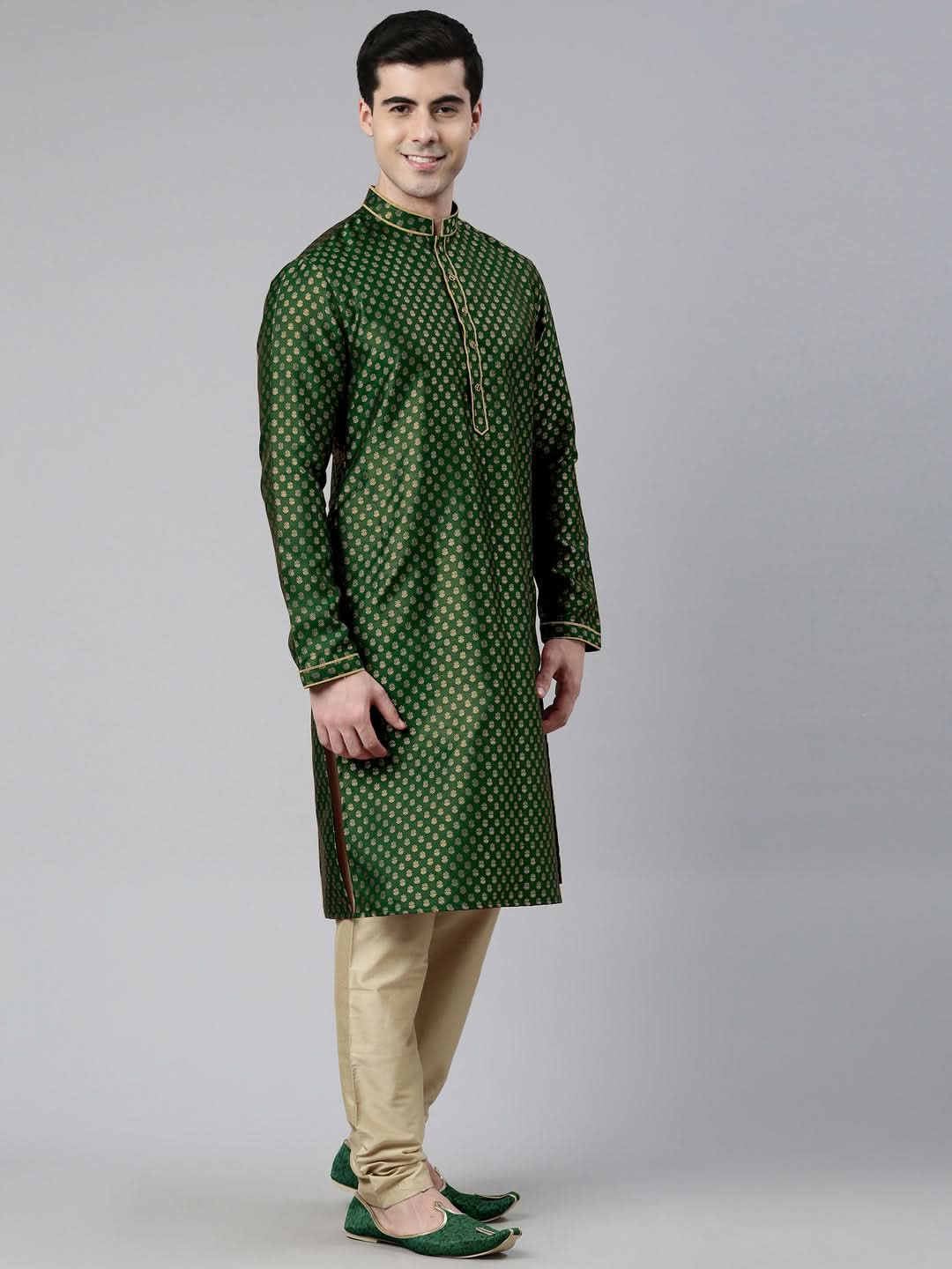 Green Banarasi Fesive Kurta Set
