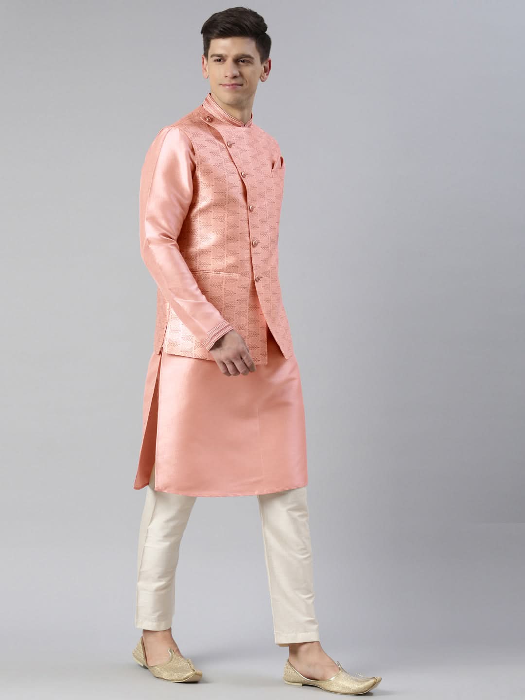 Pink Printed Overlap Jacket Kurta set