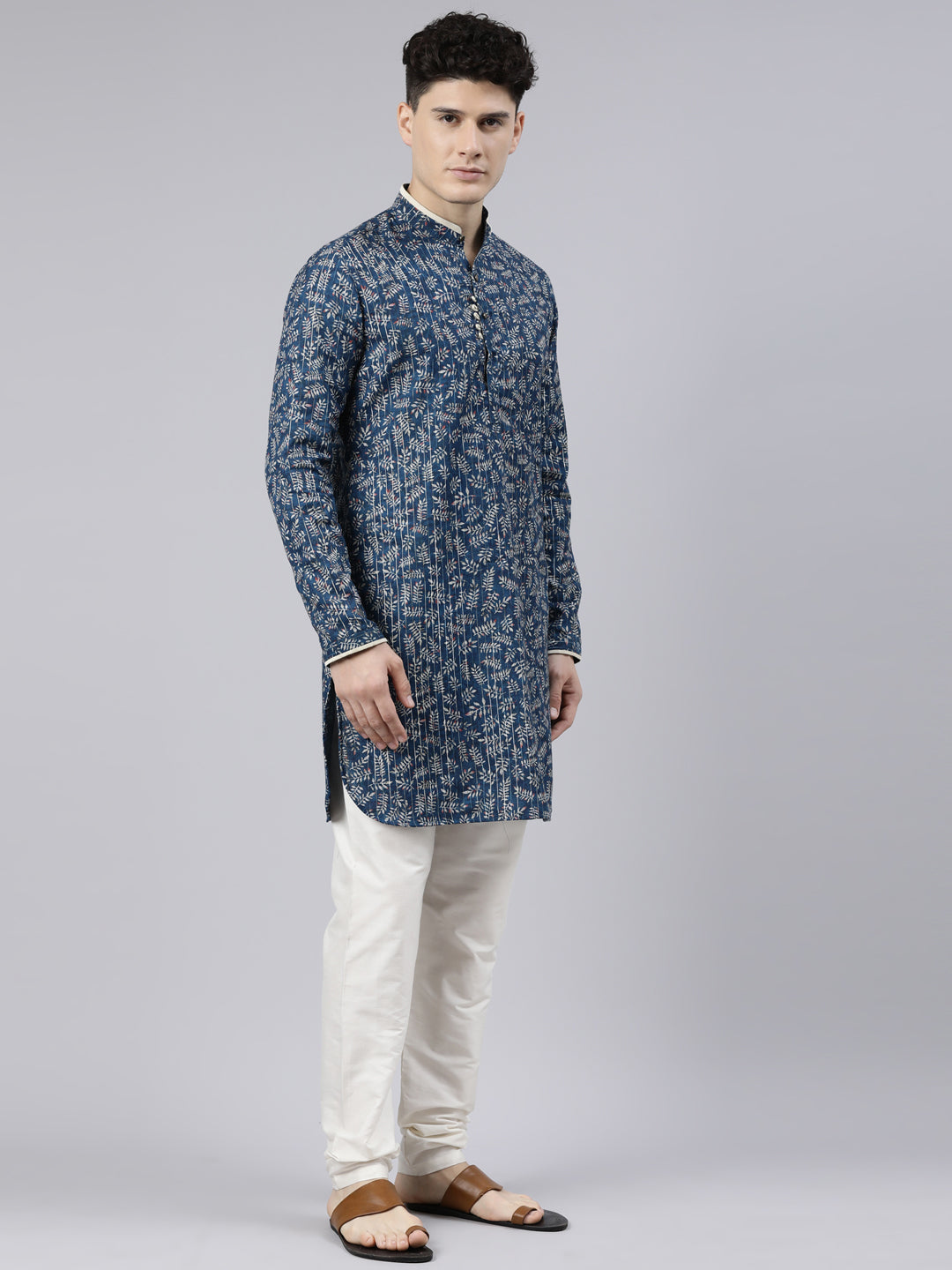 Blue Indigo Leaf Dabu Print Kurta Set
