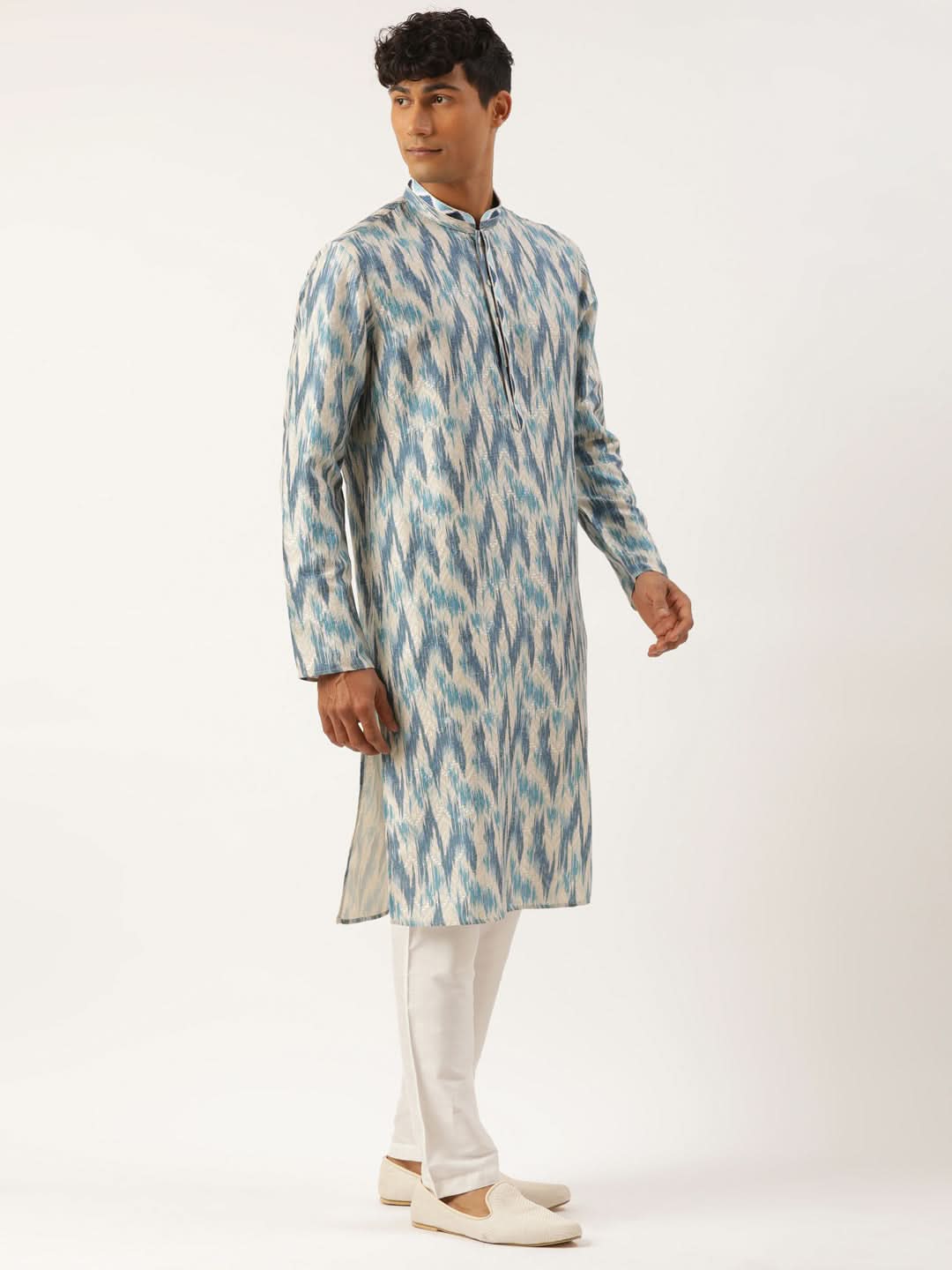 Blue Ikat Printed Kurta Set