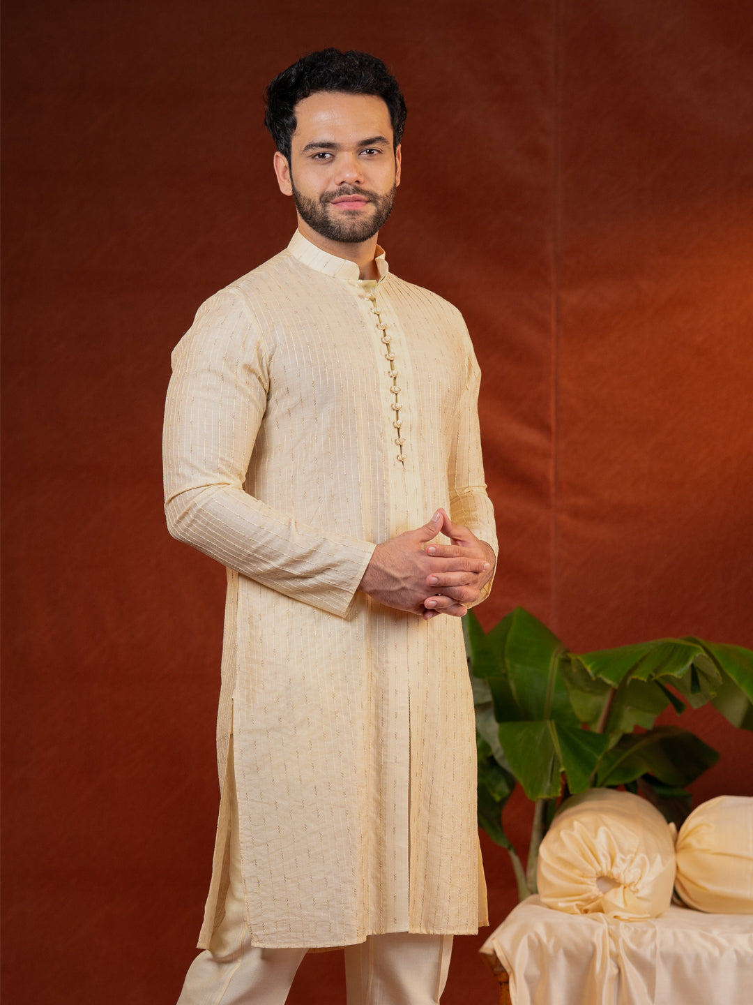Cream Embroidered Kurta Set