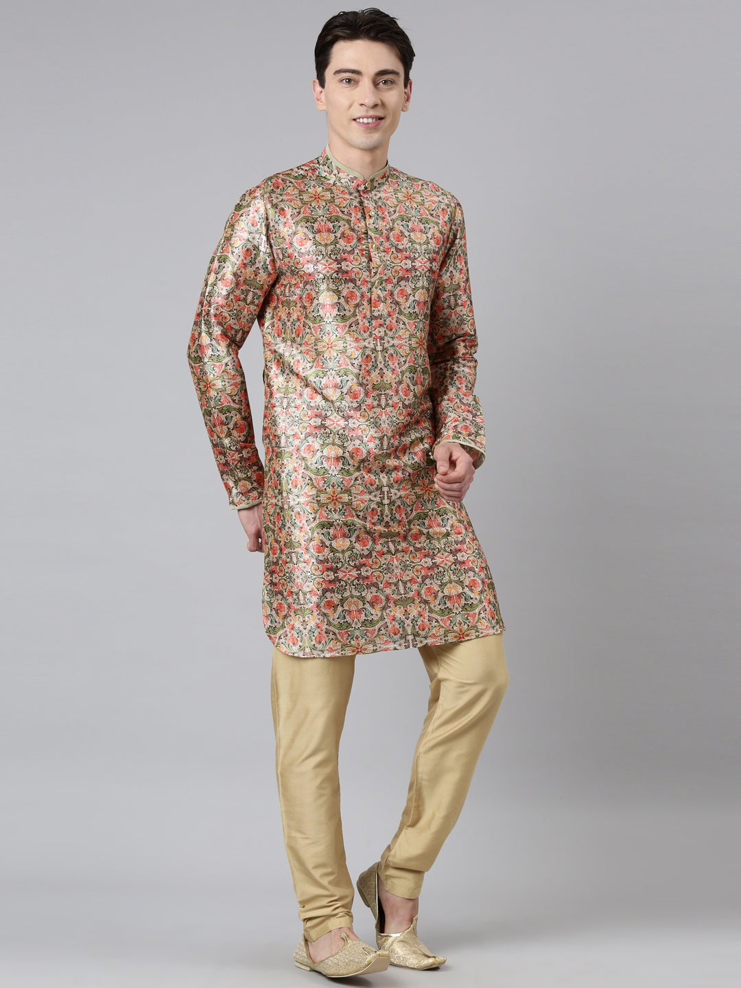 Beige Art Nouveou Printed Kurta