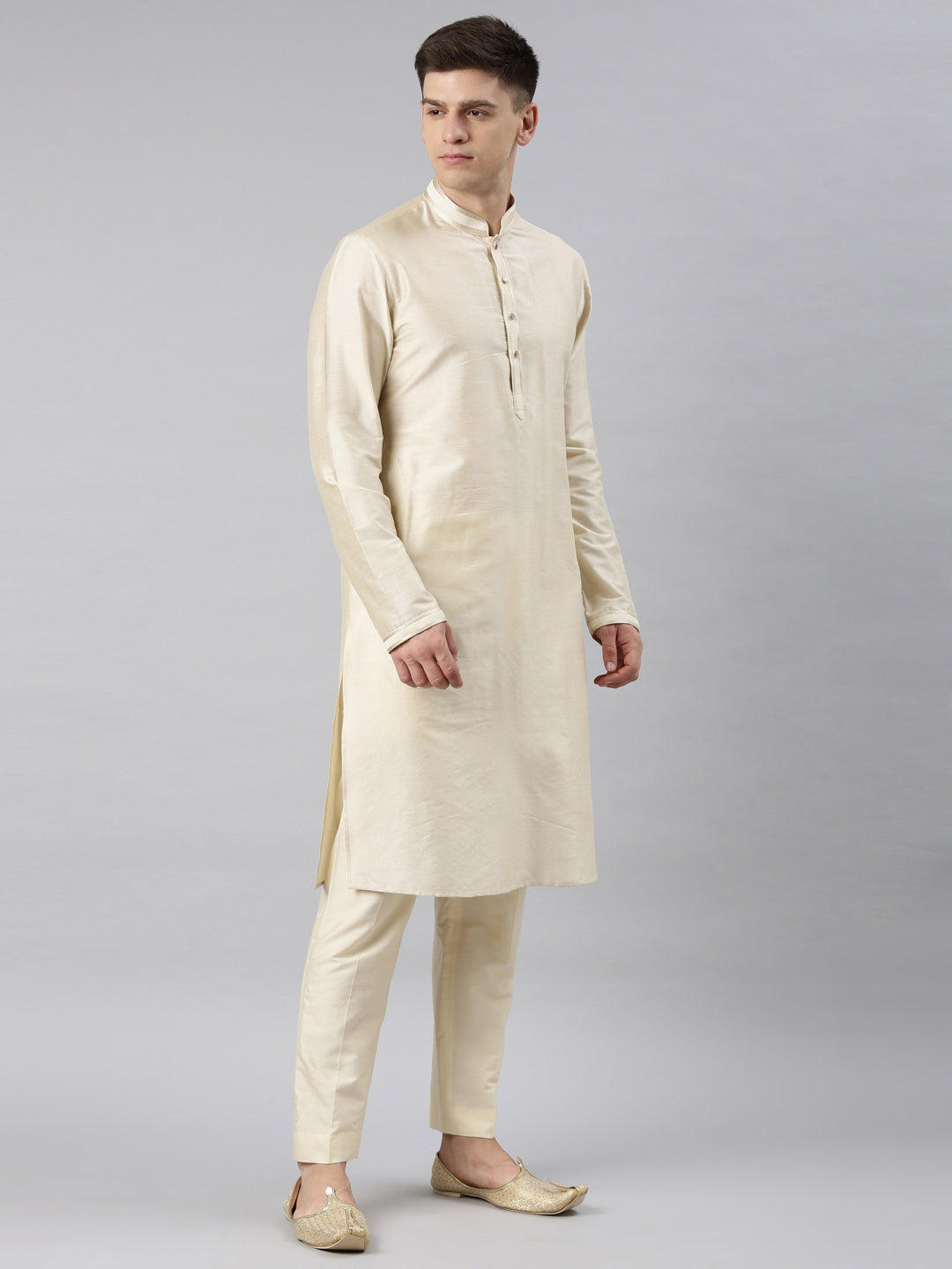 Beige Gold Jacquard Jacket W Ivory Kurta
