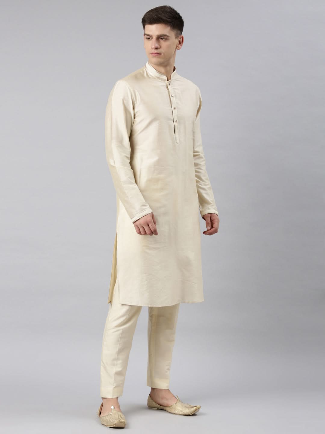 Beige Gold Jacquard Jacket W Ivory Kurta