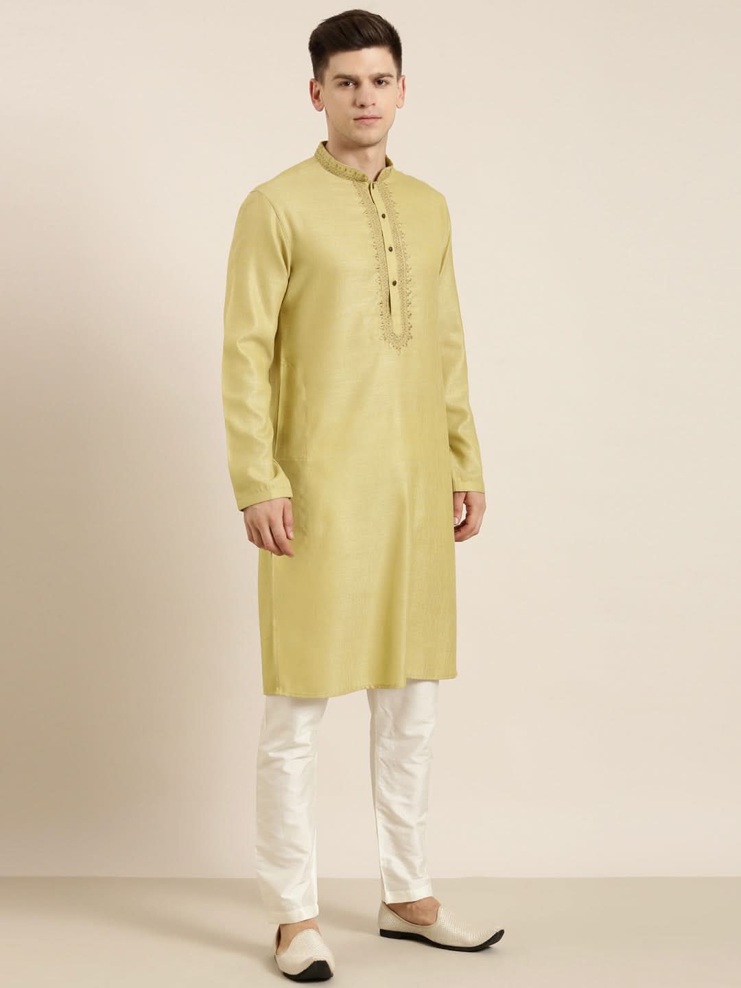 Begish Green cotton Dori Embroidered Kurta