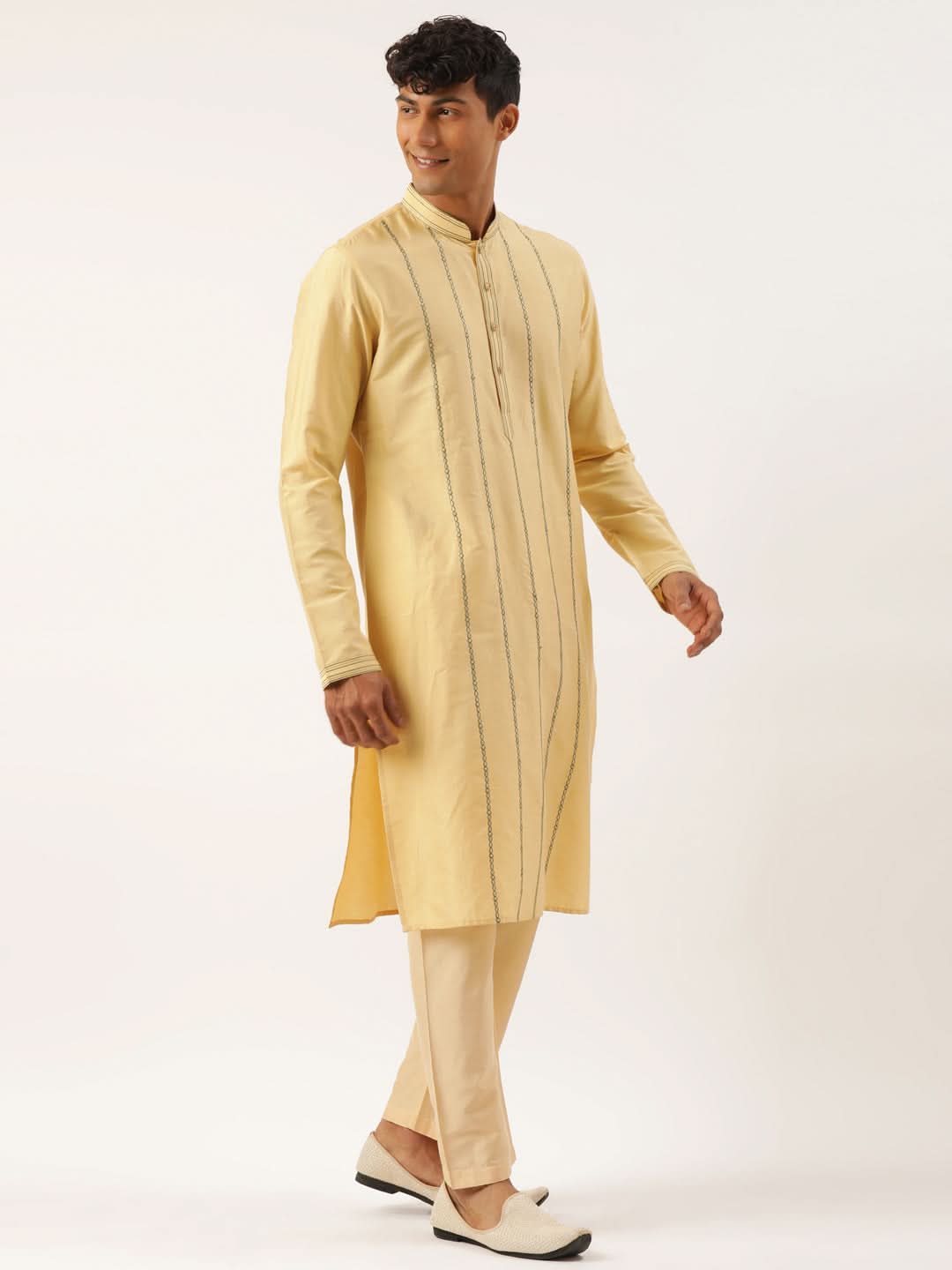 Sea Green With Golden Floral Jaal Jacket With Kurta Set