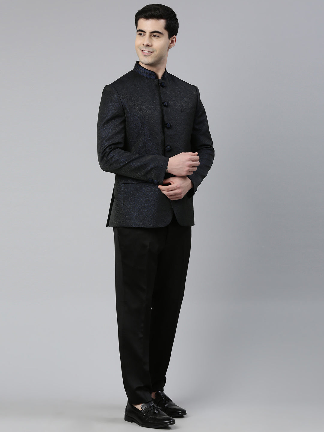 Navy Blue Black Shimmer Bandhgala Set