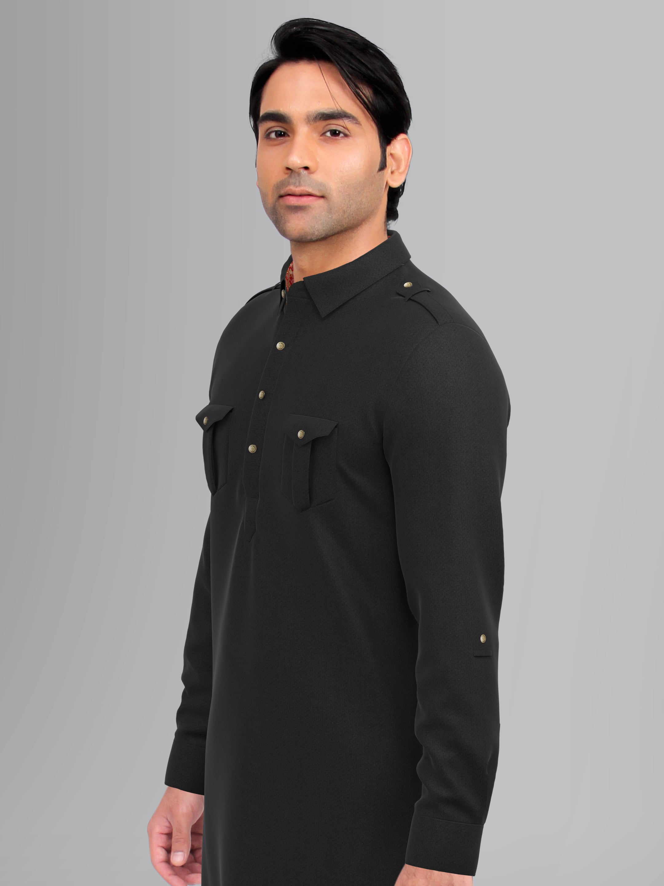 Black Jacquard Pathani Kurta Set