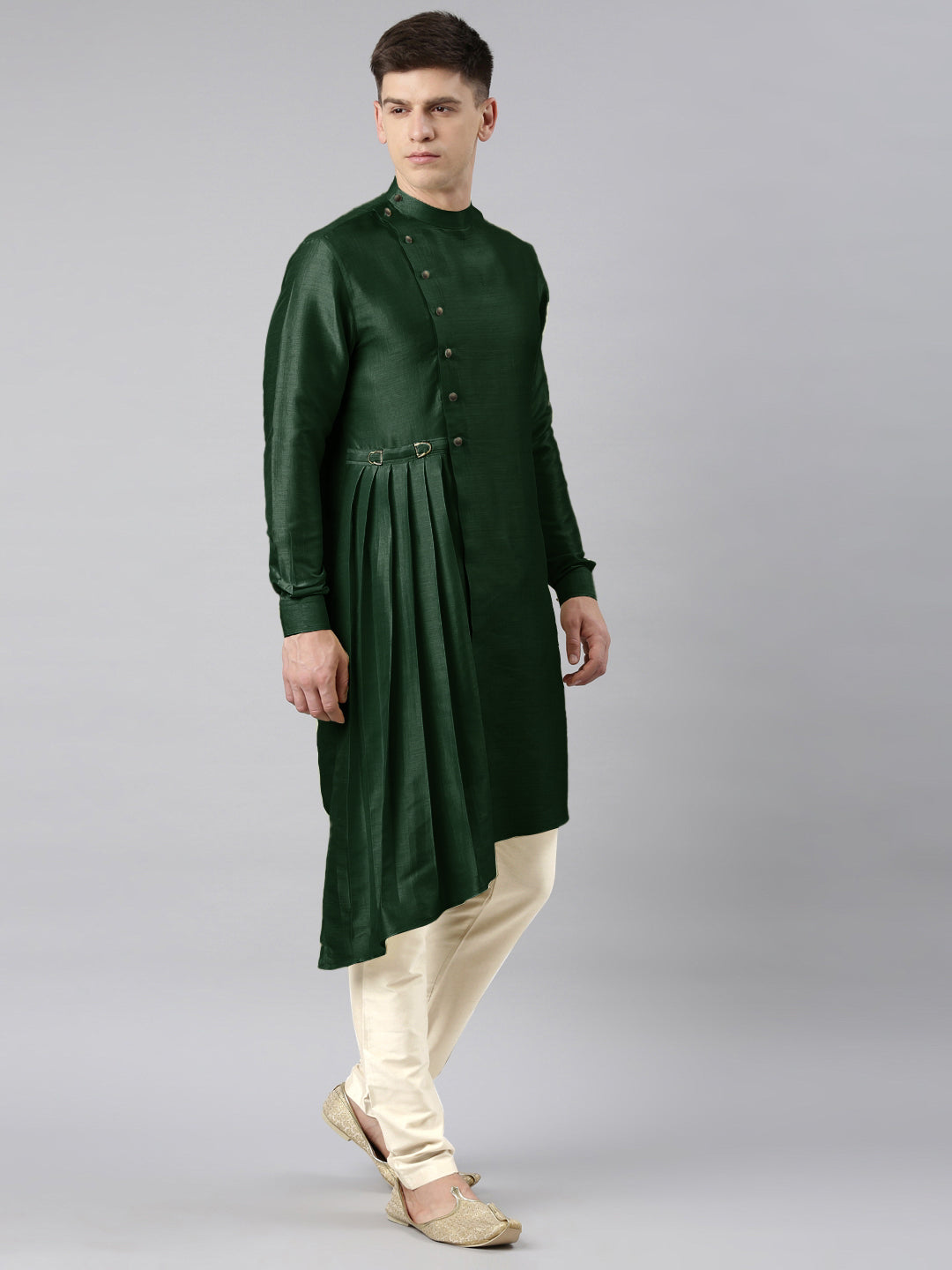 Bottle green Drape Kurta Set