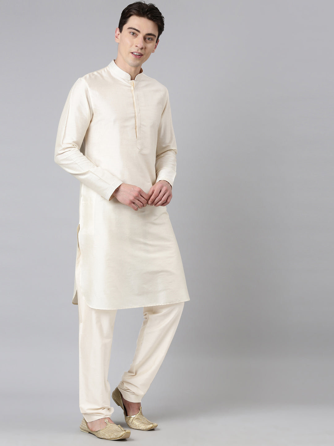 Ivory Gold Jacquard Jacket With Kurta Set