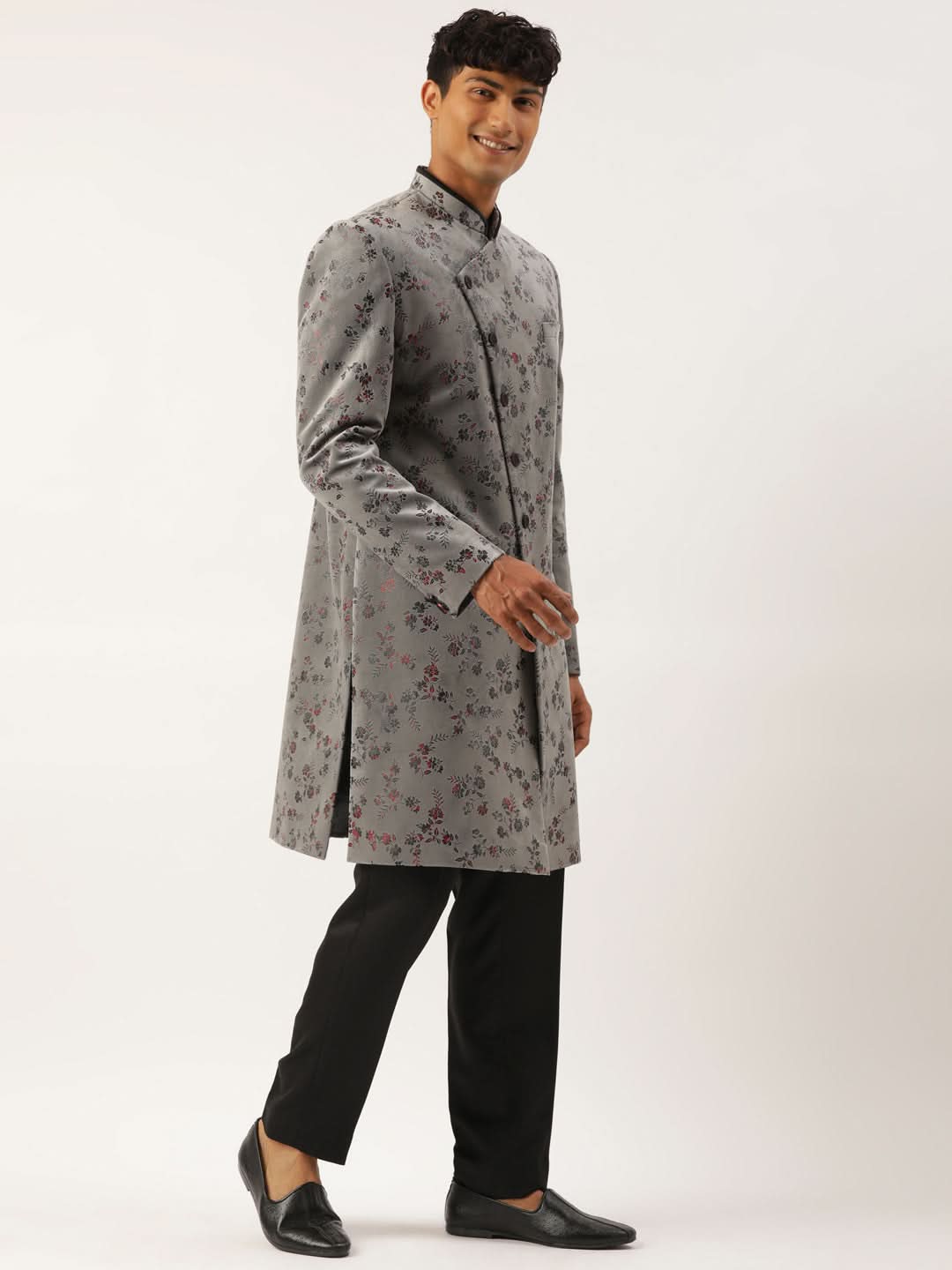 Grey Printed Angrakha Indowestern