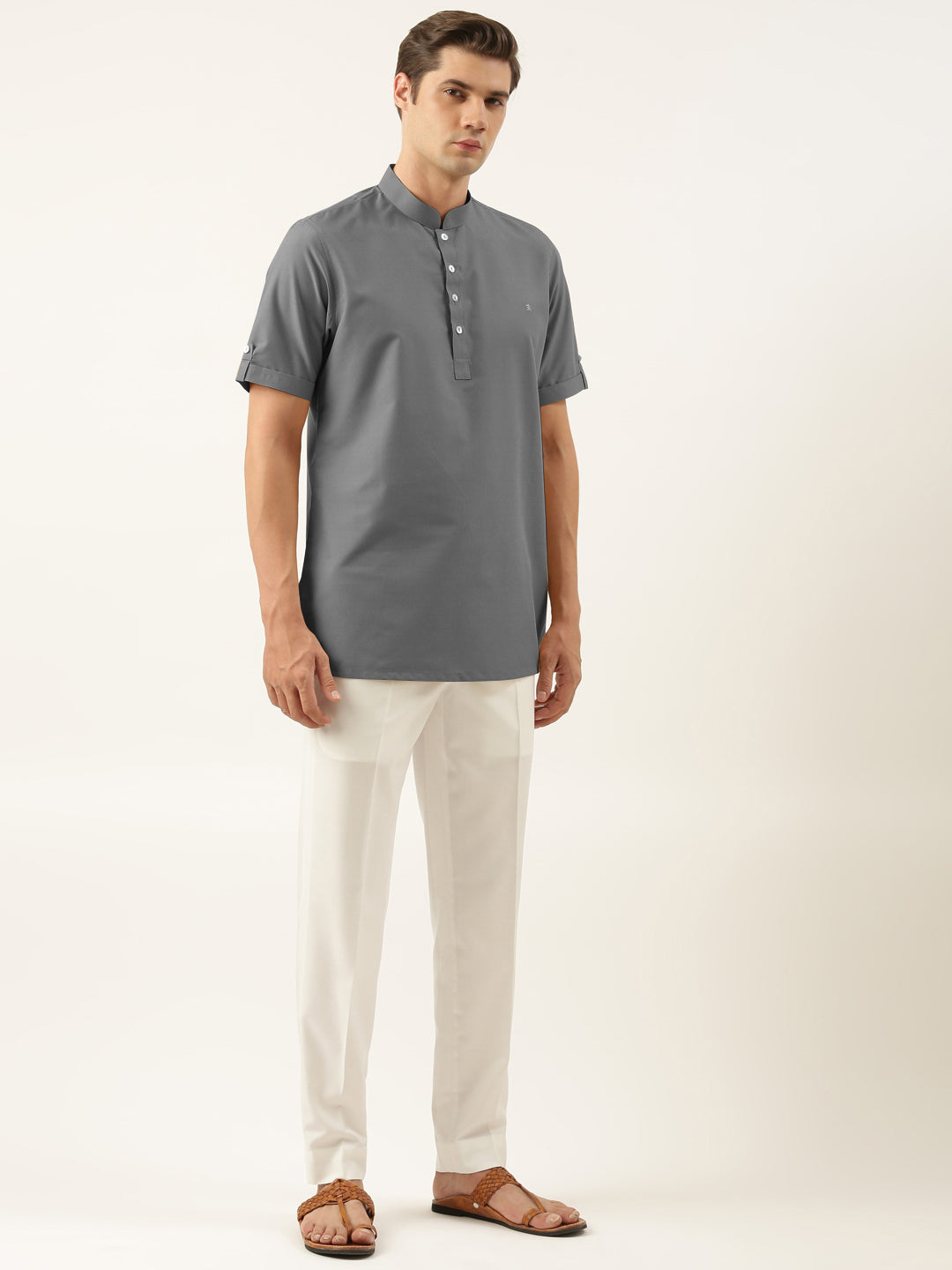 Grey Cotton Short Kurta Set