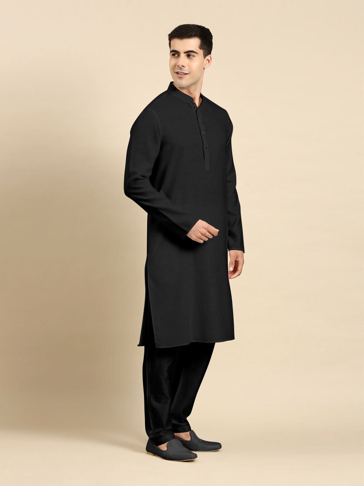 Black Twill Weave Cotton Kurta Set