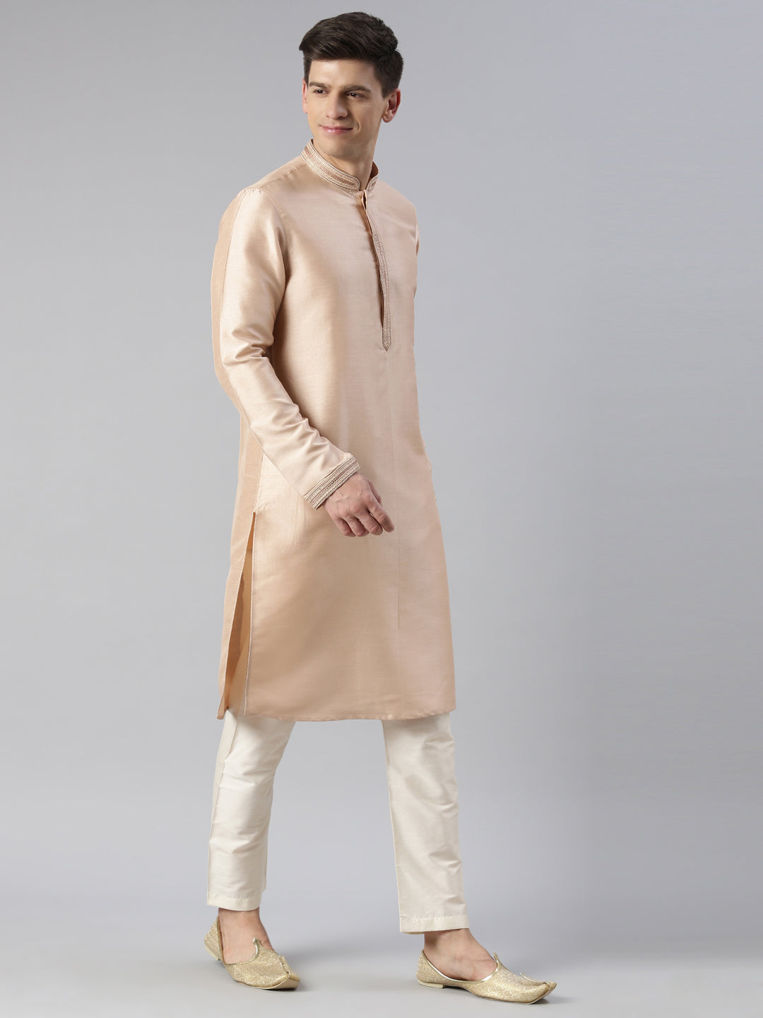Peach art Silk embroidered kurta Set