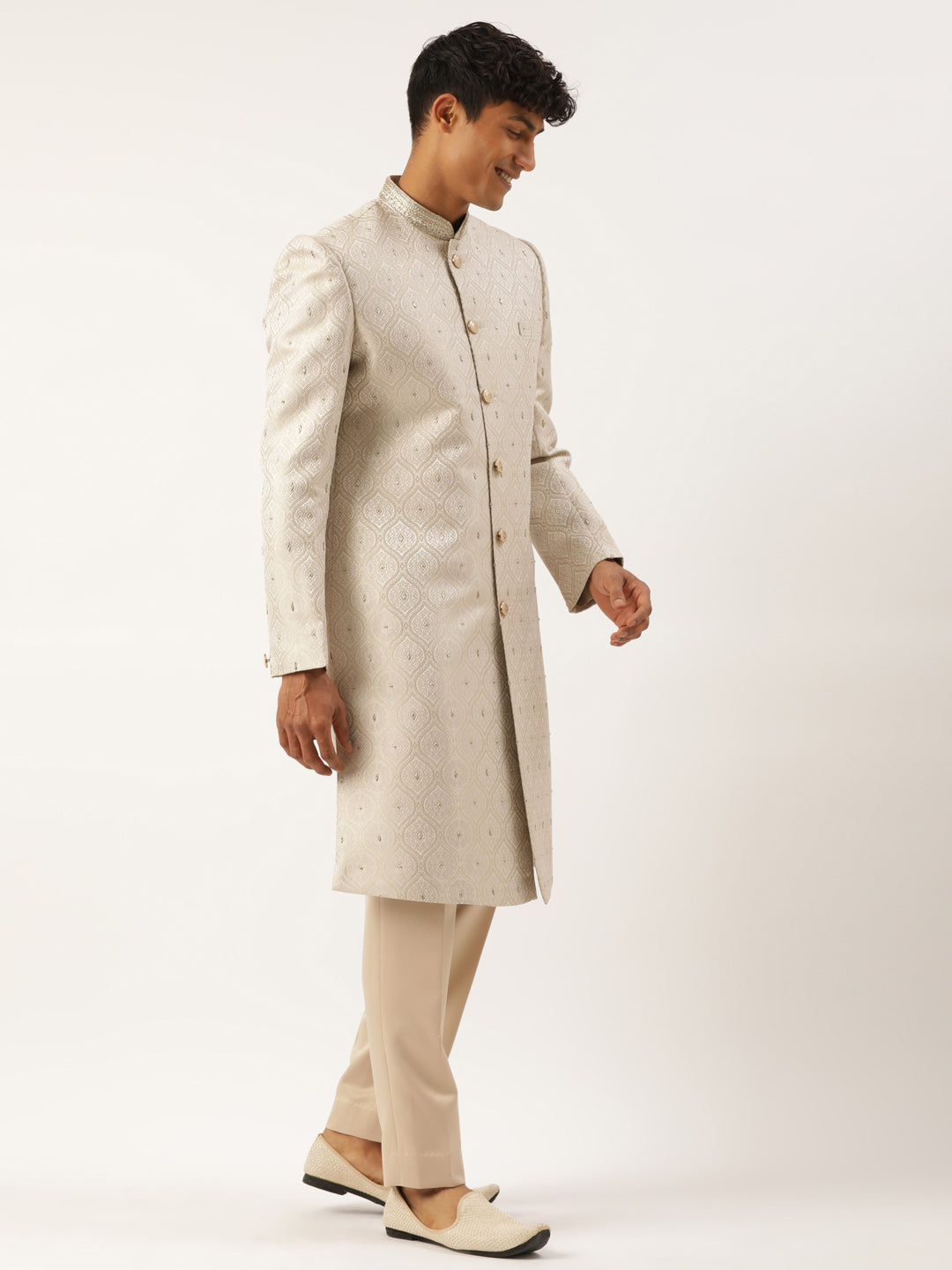 Ivory Jacquard Indowestern Set