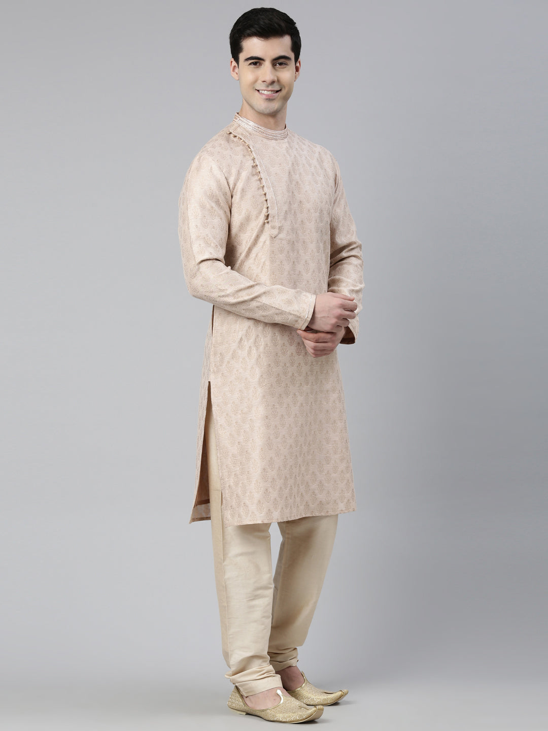 Peach Jacquard Side Placket kurta set