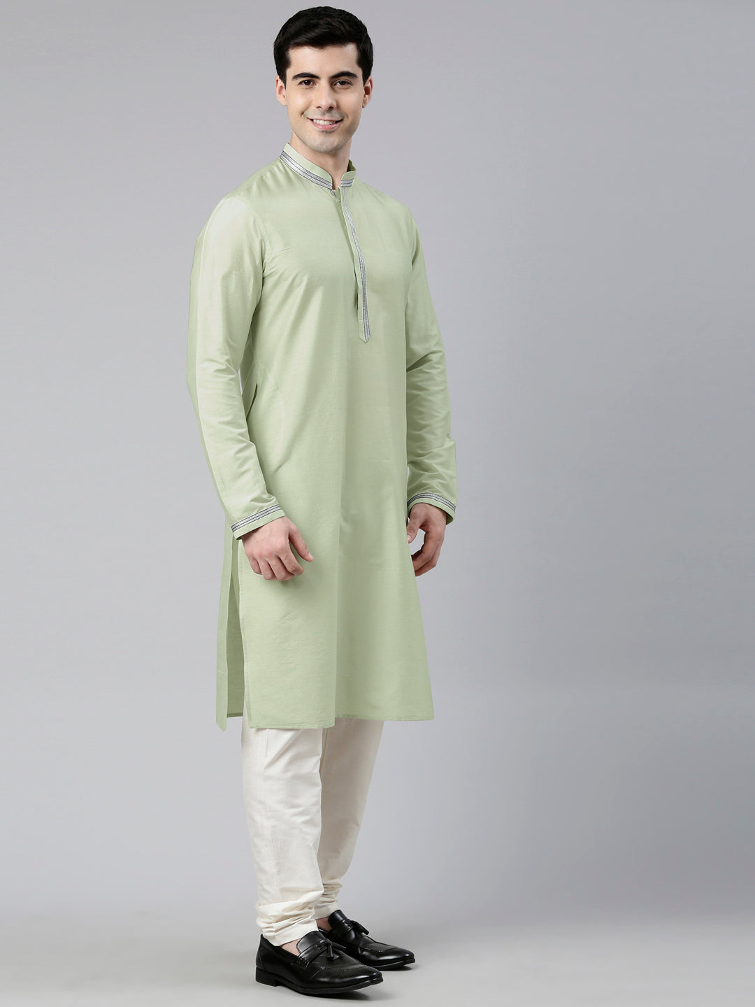 Grey Green Jacquard Jacket With Kurta