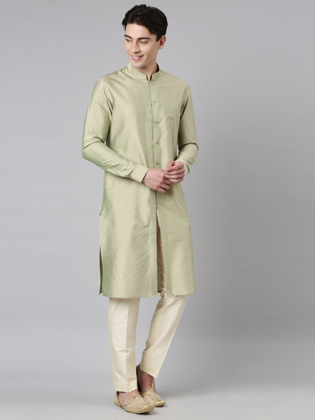 Beige Floral Print Jacket With Open Kurta