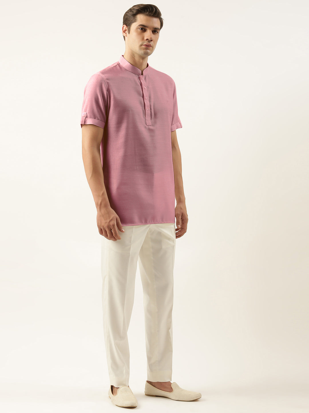Rose Pink Cotton Short Kurta Set