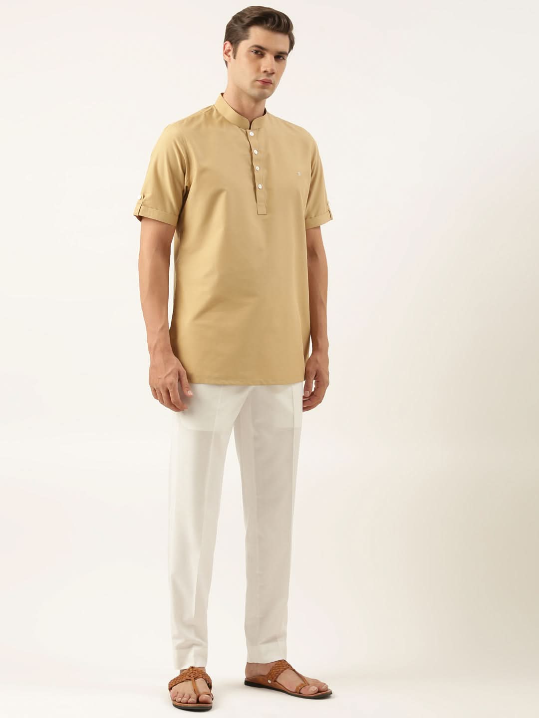 Beige Cotton Short Kurta