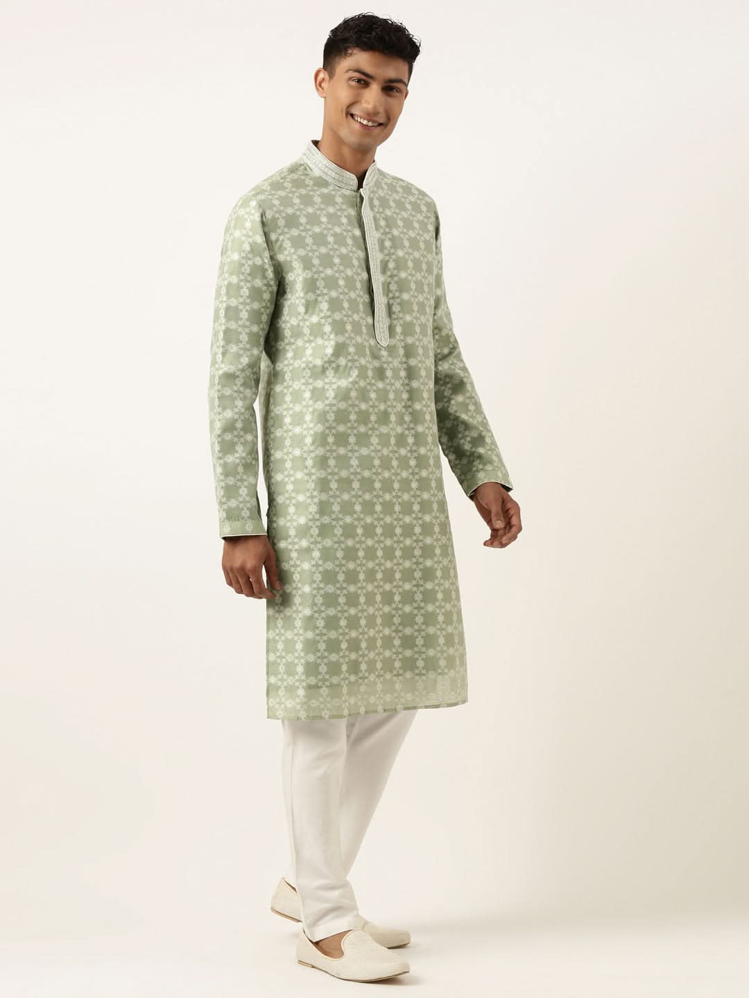 Green Jacquard Silk Kurta Set