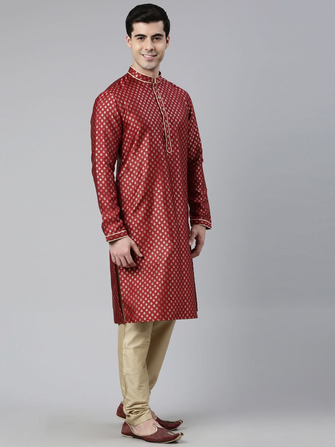 Scarlet Red Banarasi Fesive Kurta Set