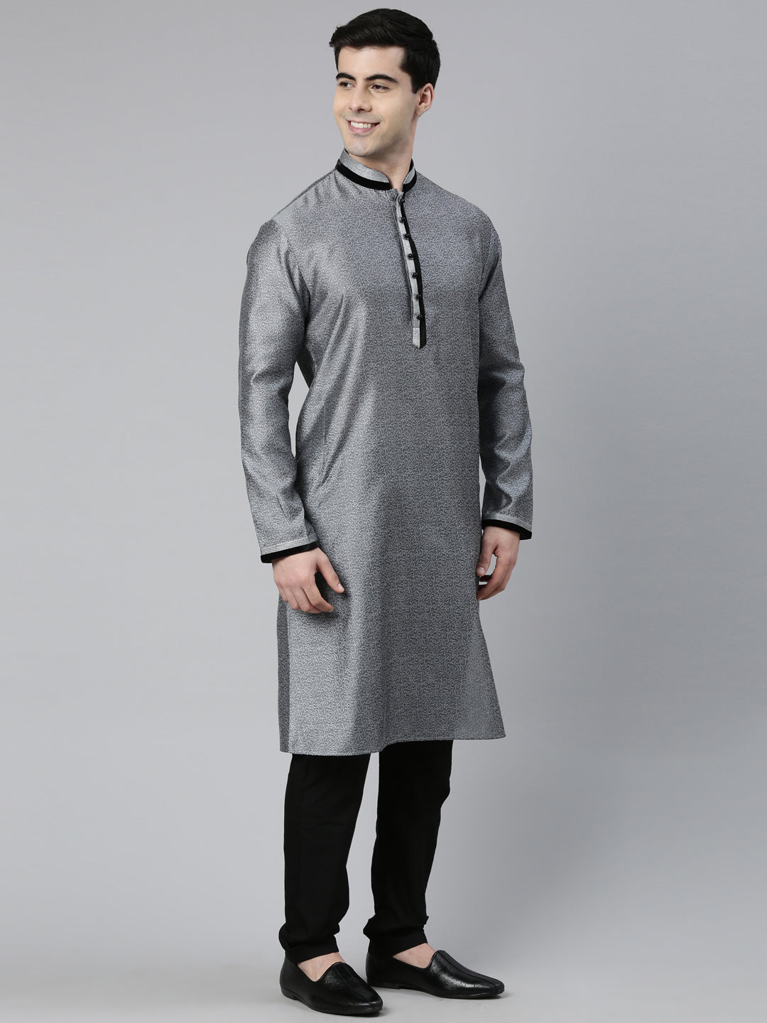 Grey Jacquard Kurta Set