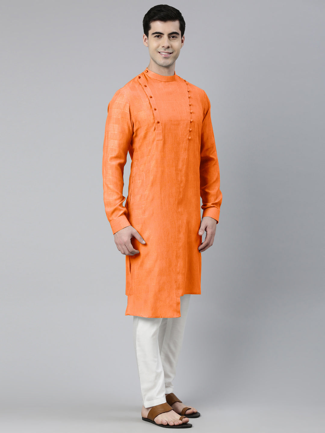Orange Asymmetrical Kurta Set