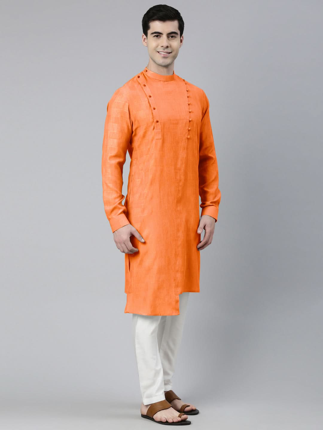 Orange Asymmetrical Kurta Set