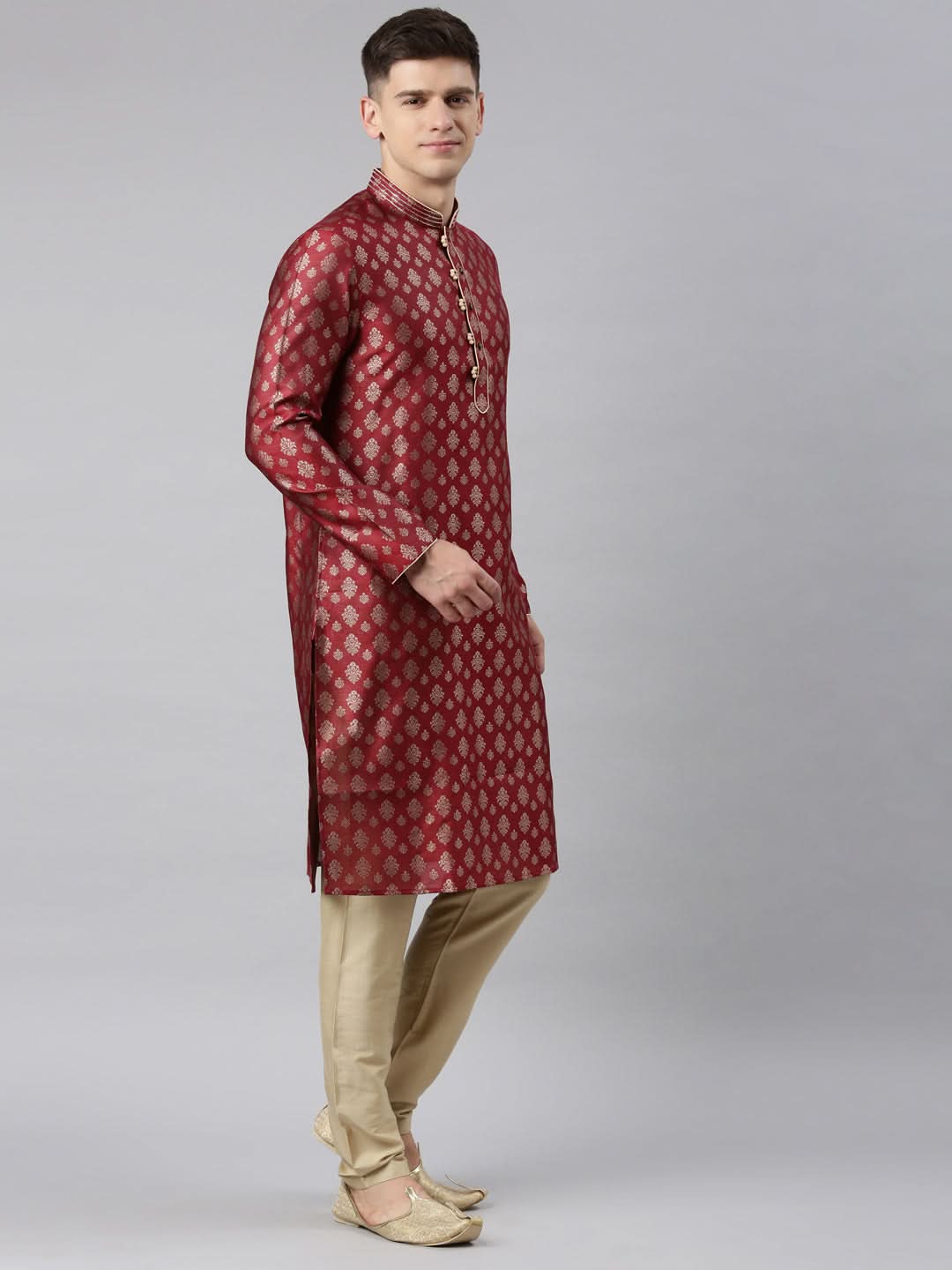 Maroon Jacquard Kurta Set