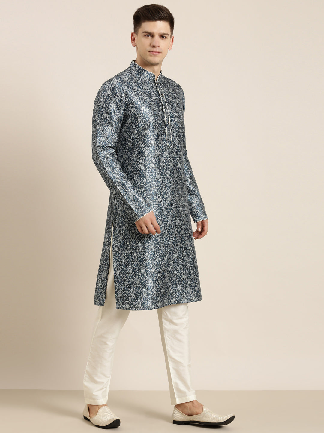Blue Indigo Damask Dabu Print Kurta Set