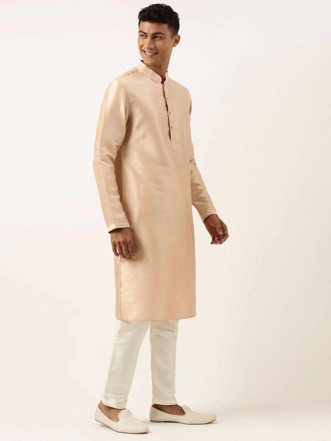 Peach Jacquard Jacket Kurta Set