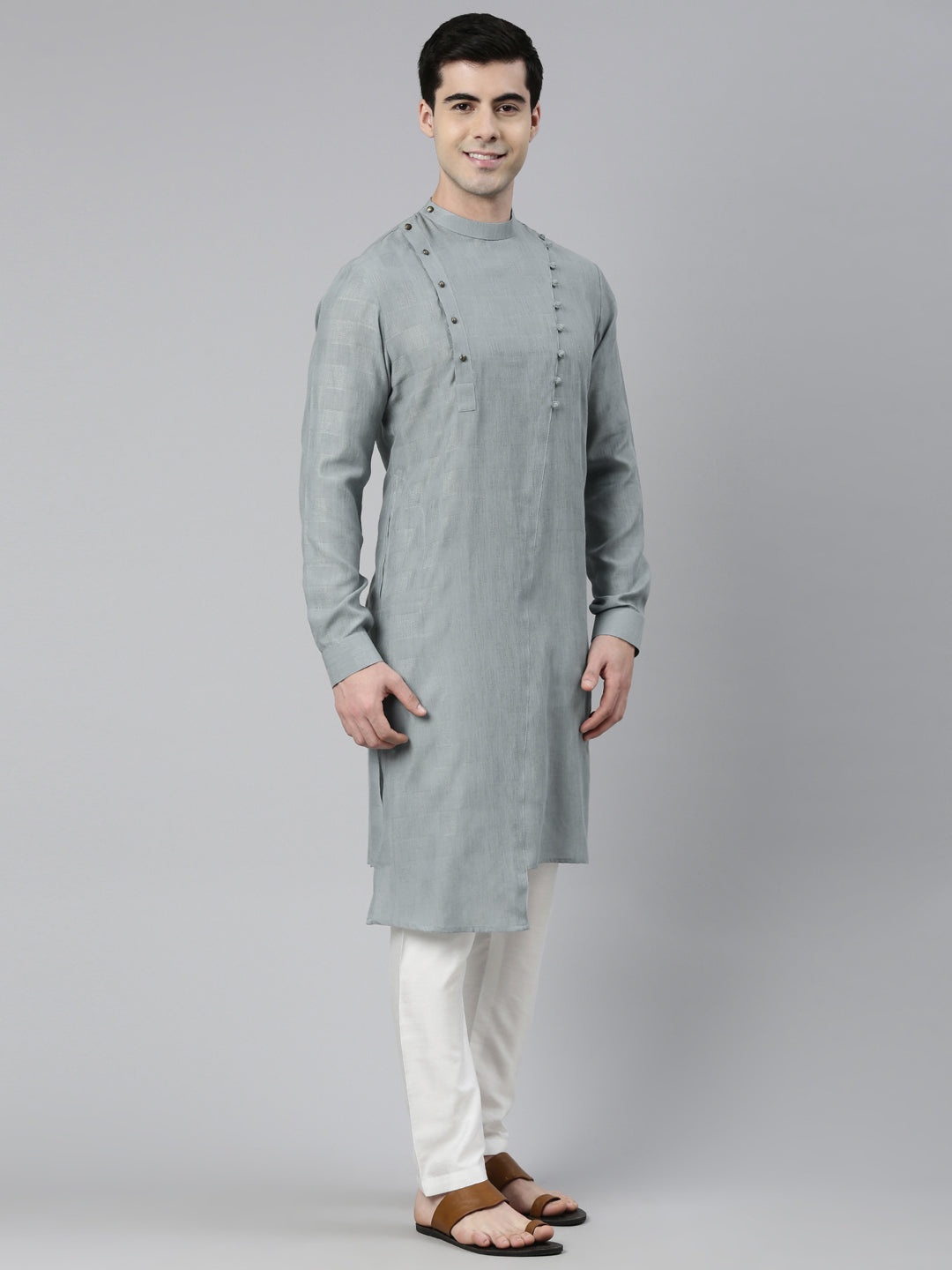 Light Grey Asymmetrical Kurta Set