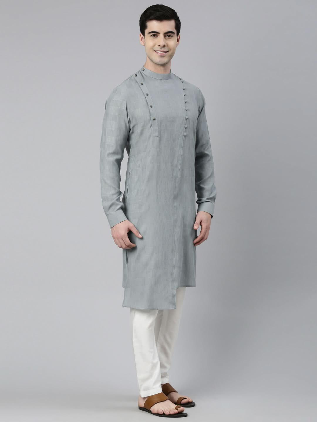 Light Grey Asymmetrical Kurta Set
