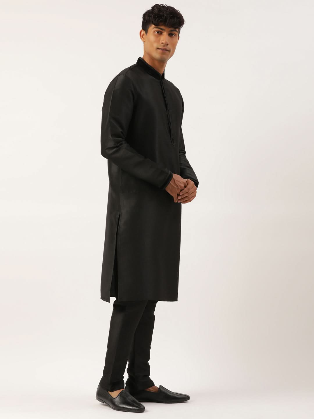 Black Velvet Jacquard Jacket Kurta Set