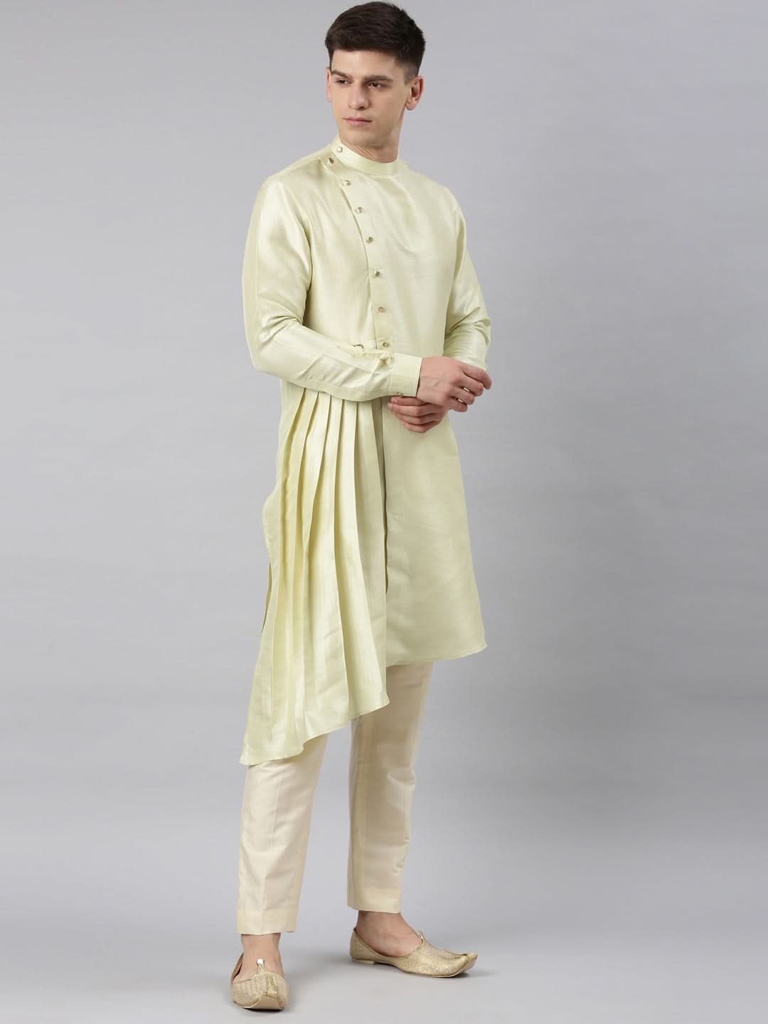 Mint Green Waistcoat Jacket With Mint Crushed Kurta