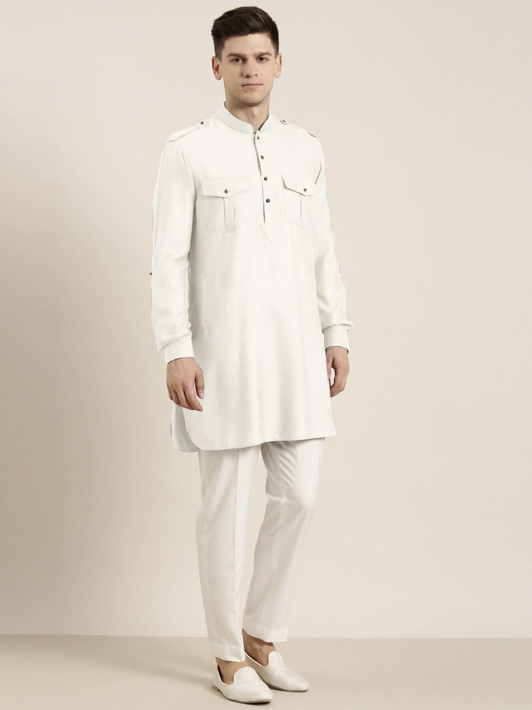 Off White cotton Short Pathani