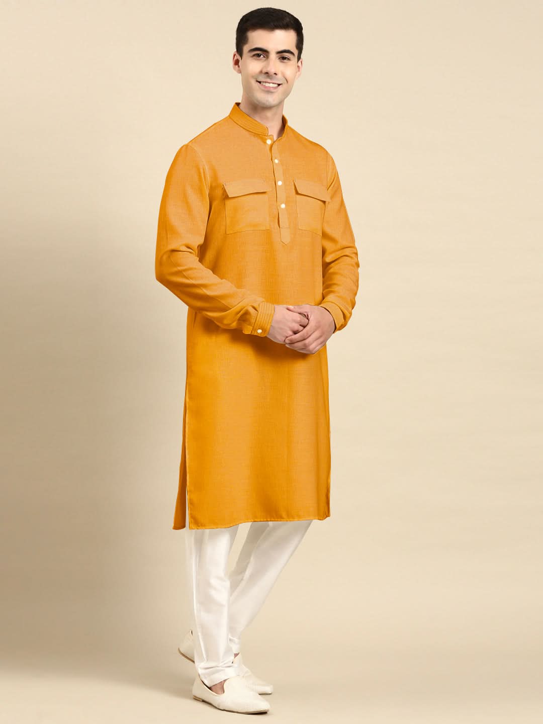 Mustard Pathani Kurta Set