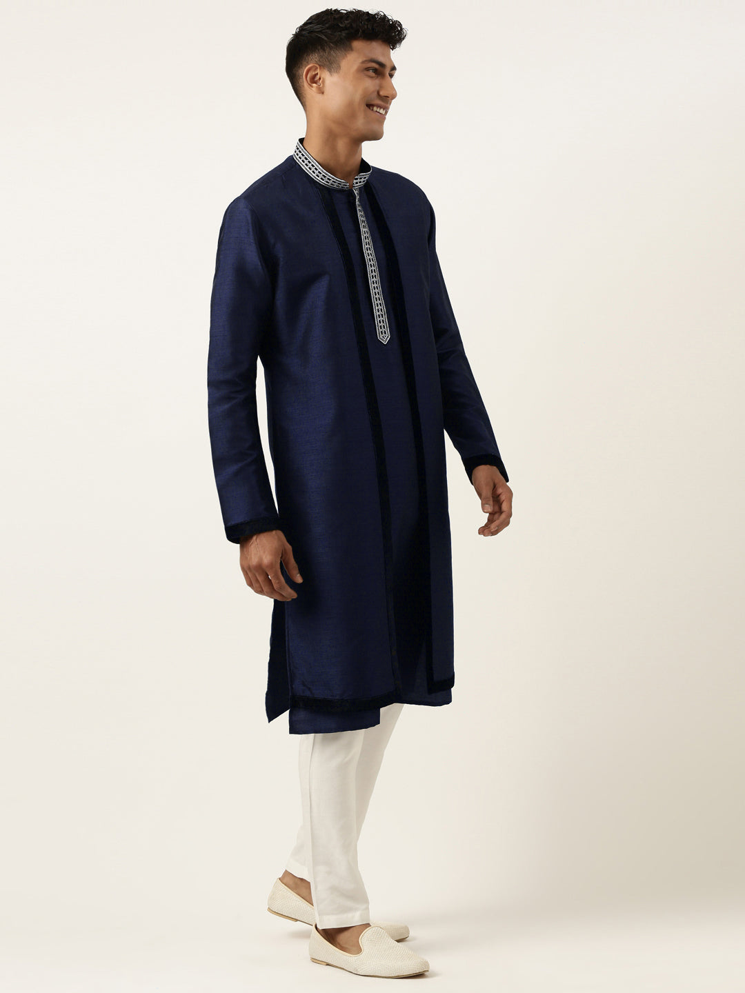 Blue Embroidered Layered Kurta Set