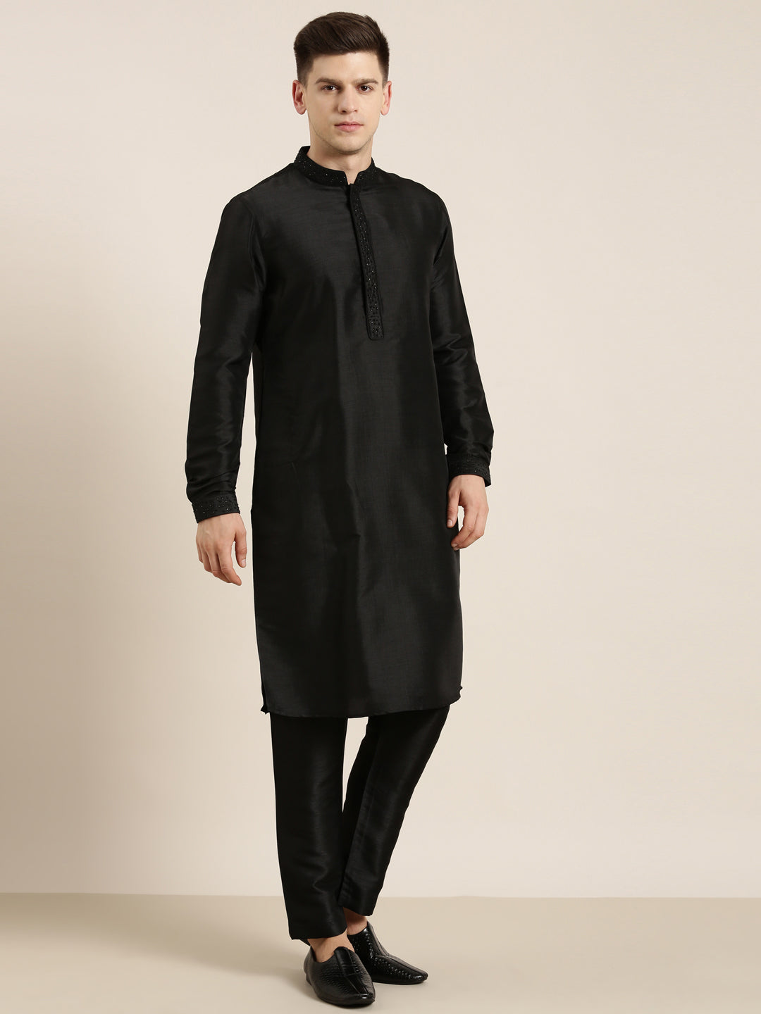 Black Angrakha Jacket Kurta Set