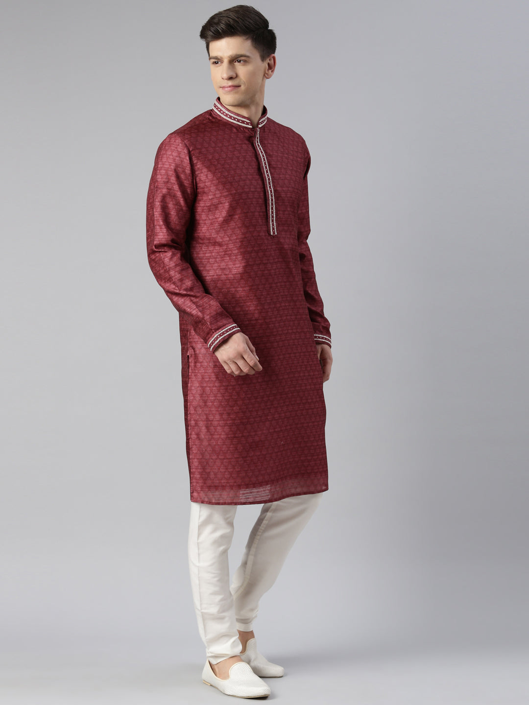 MAROON COTTON PRINTED KURTA SET