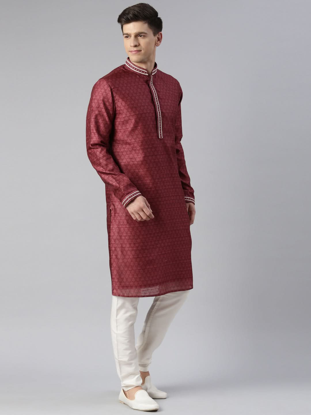 MAROON COTTON PRINTED KURTA SET
