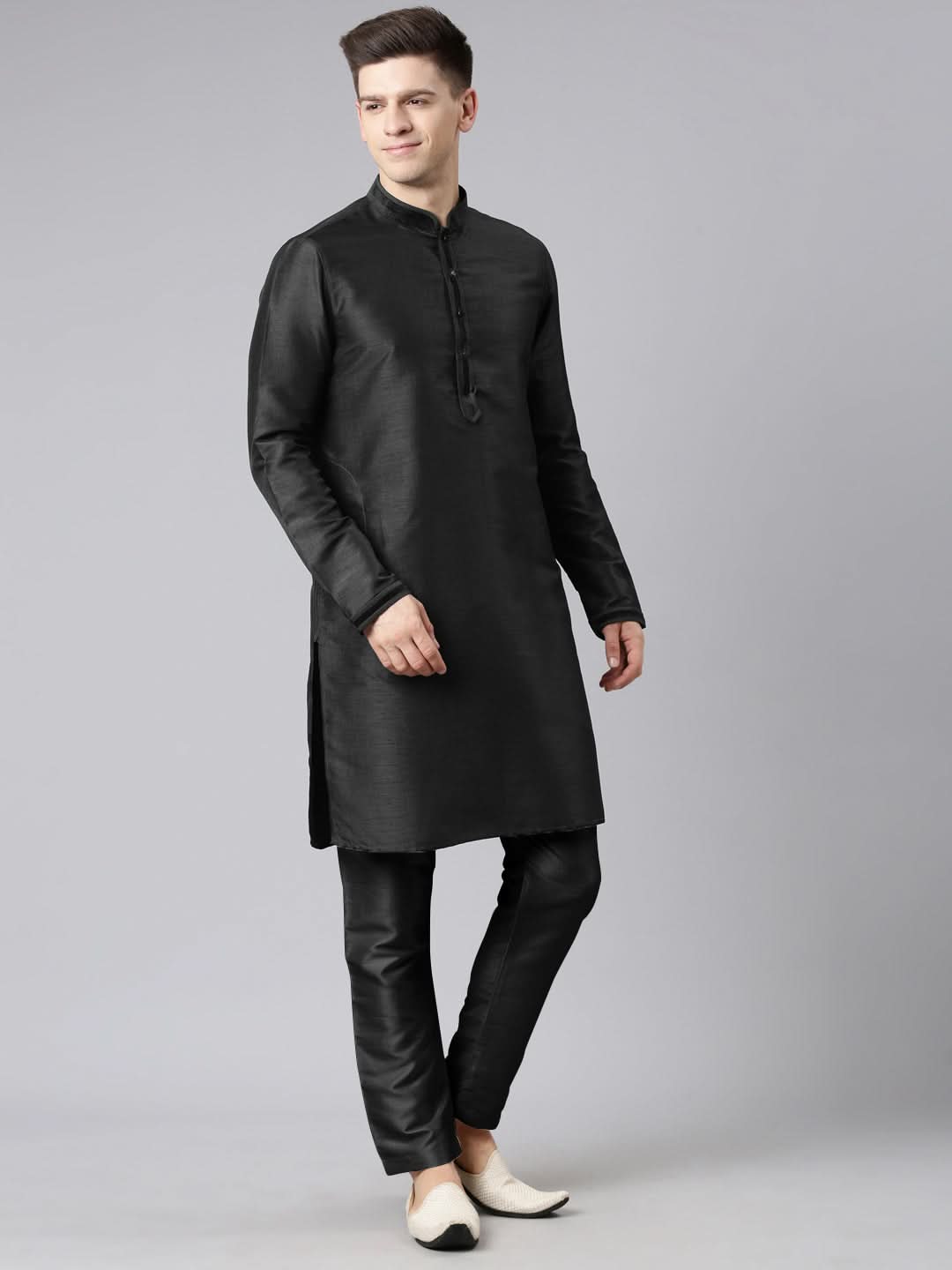 Black Pleated Jacket Kurta Set