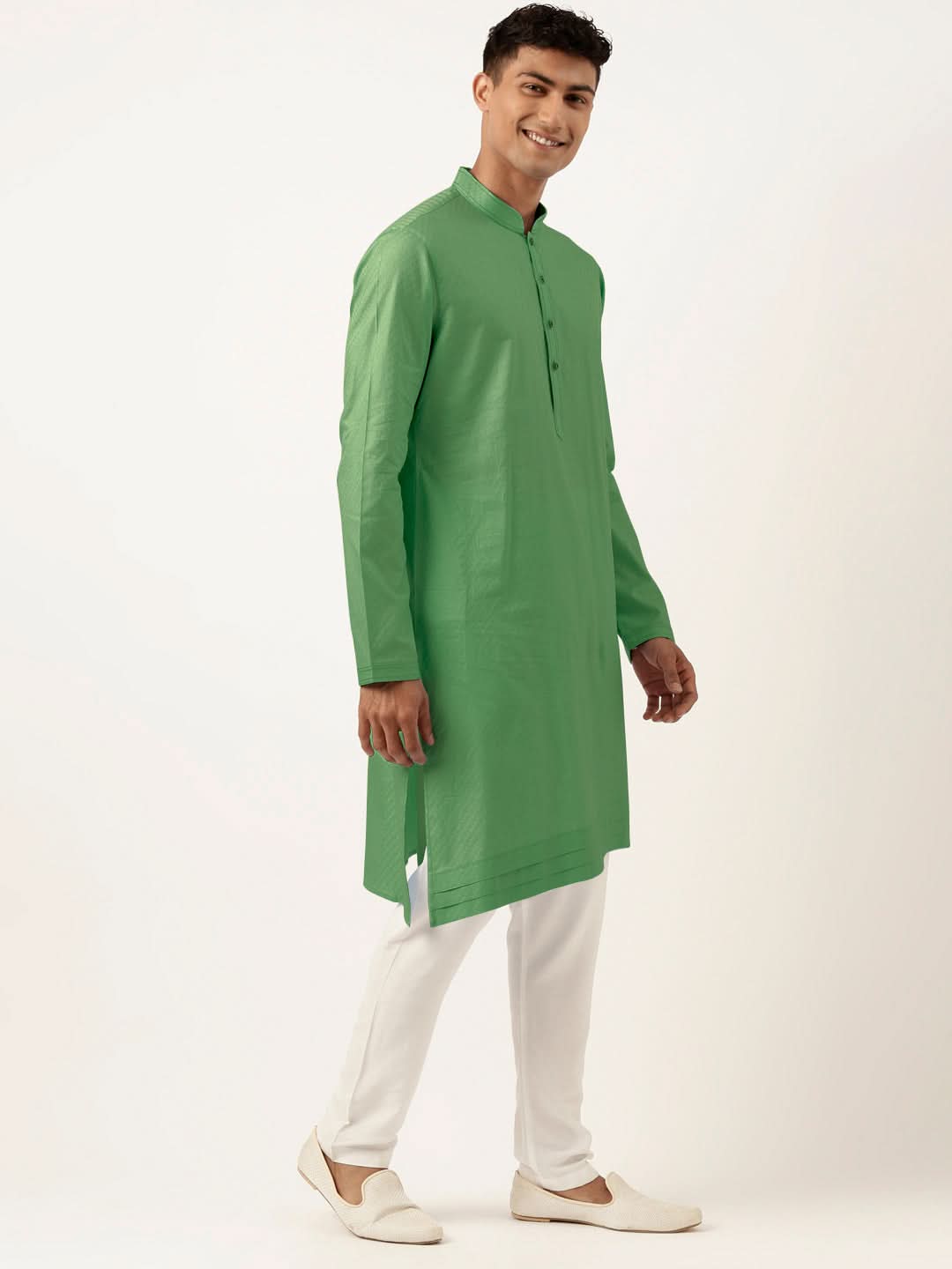 Olive Green Asymmetrical Cotton Kurta Set