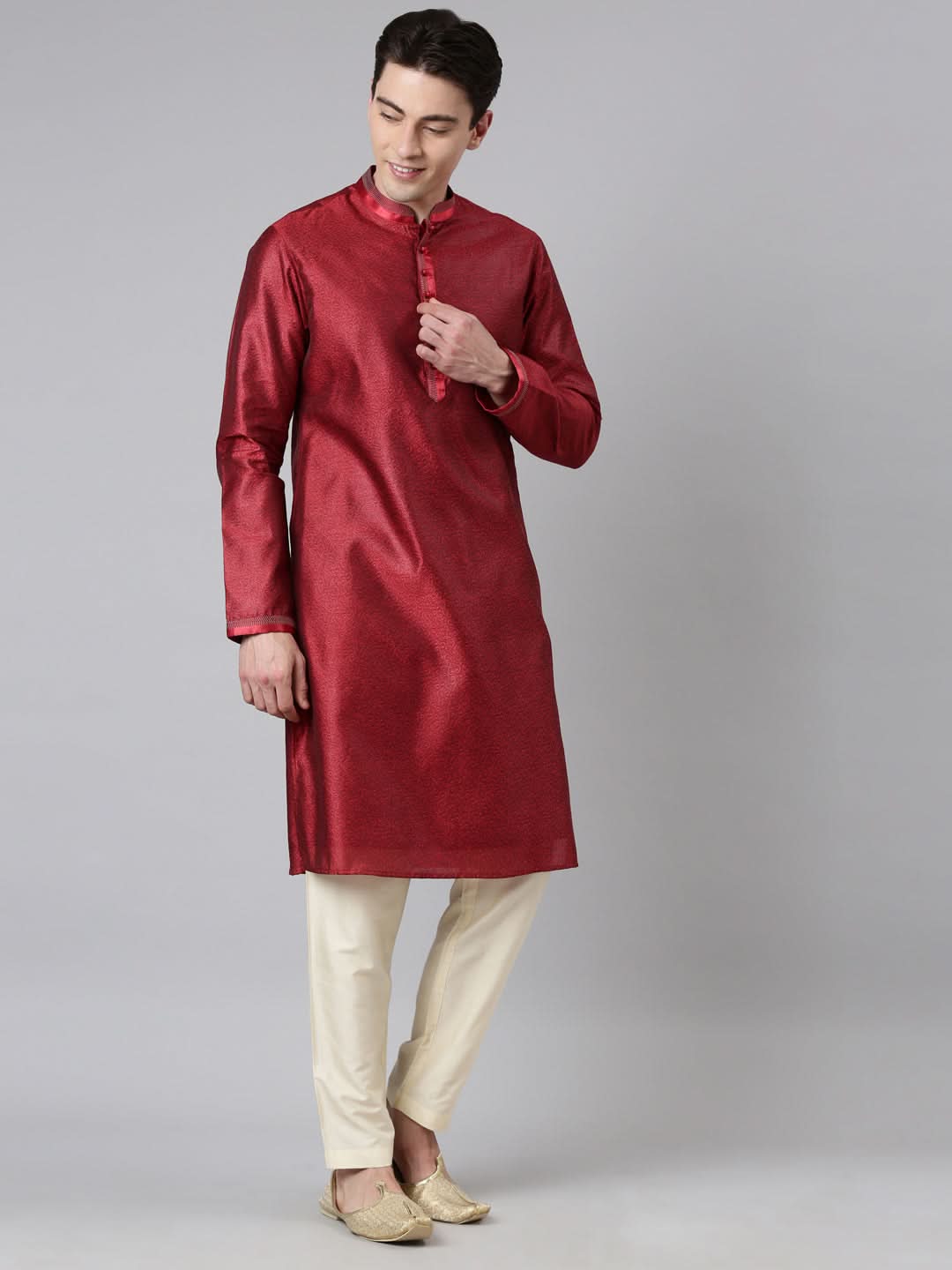 Red Jacquard Kurta Set